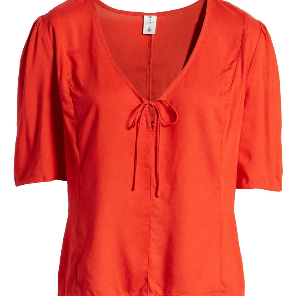 bp x claudia sulewski red tie neck top